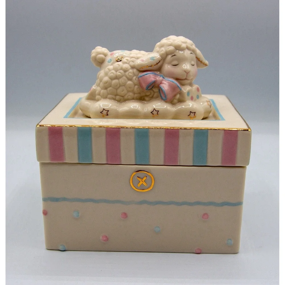 Lenox Lazy Lambs Porcelain 4-Piece Bundle Keepsake Box Night Light Plaque‎ Bowl